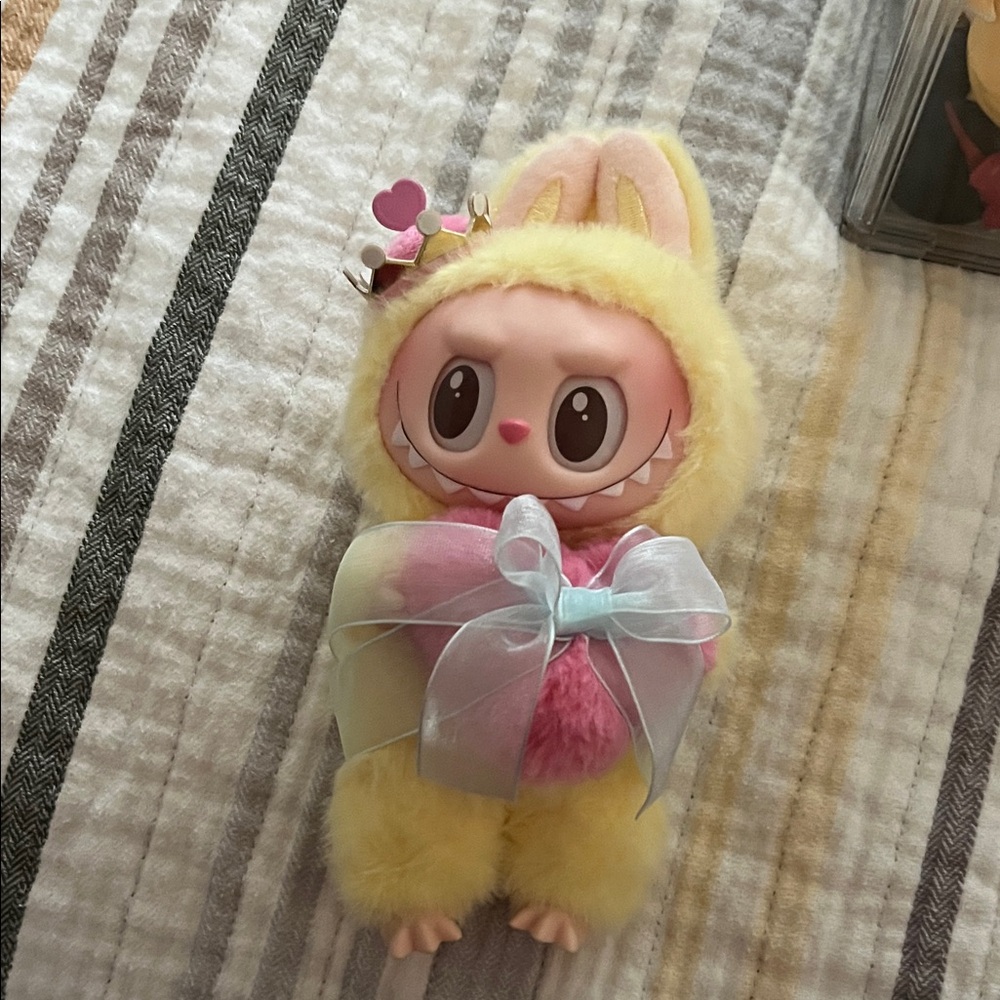 Labubu Cute Plush Doll with Crown and Pastel Bow